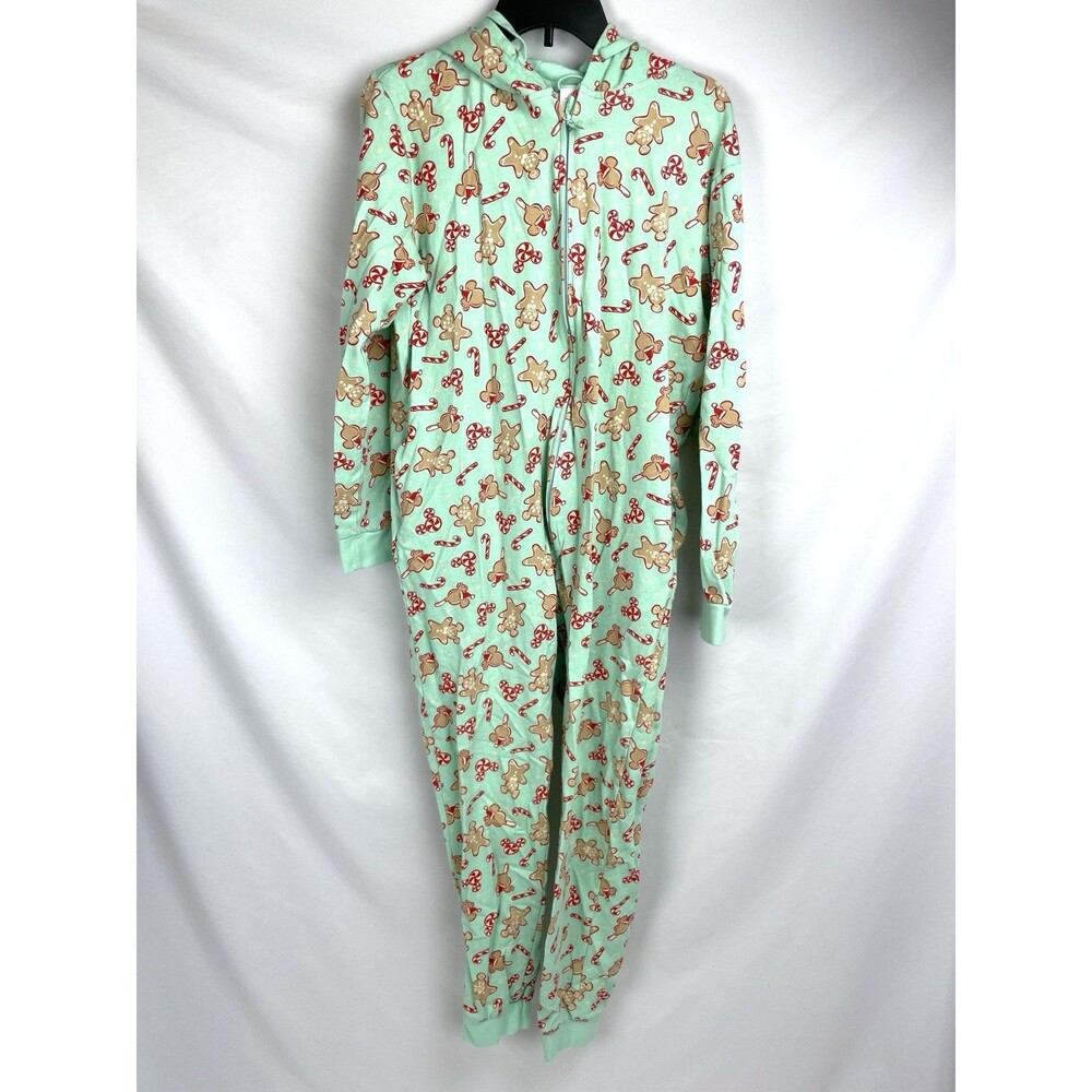 Disney Parks One Piece Adult Large Green Gingerbread‎ Holiday Full Zip Ear Hood